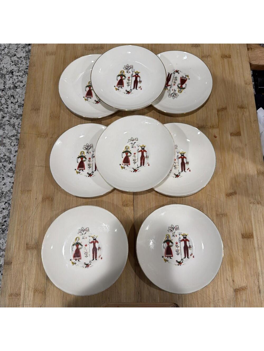 VTG Set Lot Of 8 Homer Laughlin Rhythm American Provincial 6” Bread Plates *